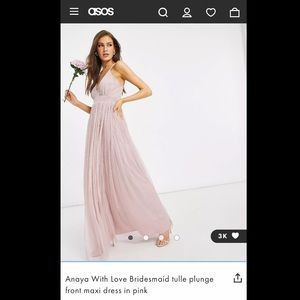 Anya with Love Bridesmaids tule plunge front maxi dress (pink)